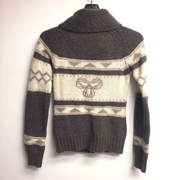 Aritzia Sea To Sky Cowichan Wool Chunky Knit Zip Front Cardigan Sweater Brown S - Picture 3 of 6